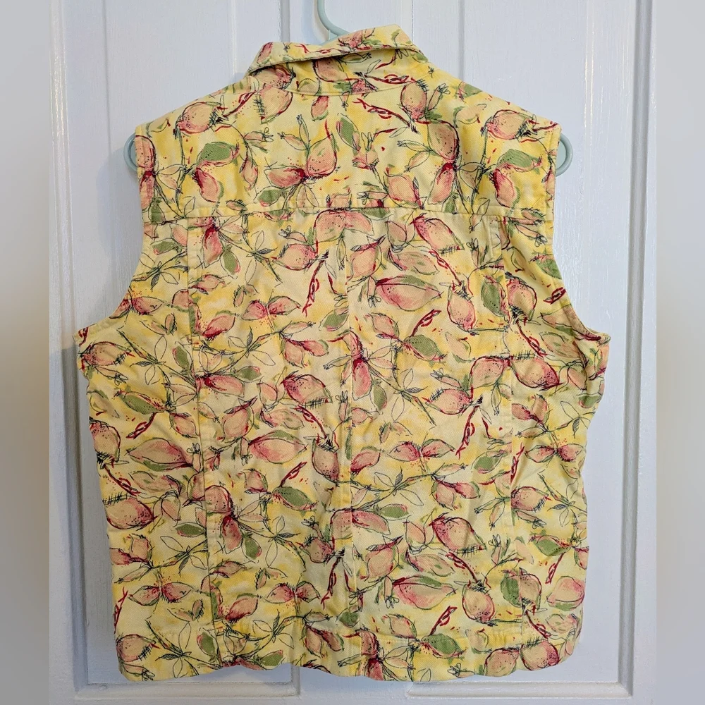Y2K Christopher & Banks Summer Fruit Lemon Yellow Zip Cotton Vest